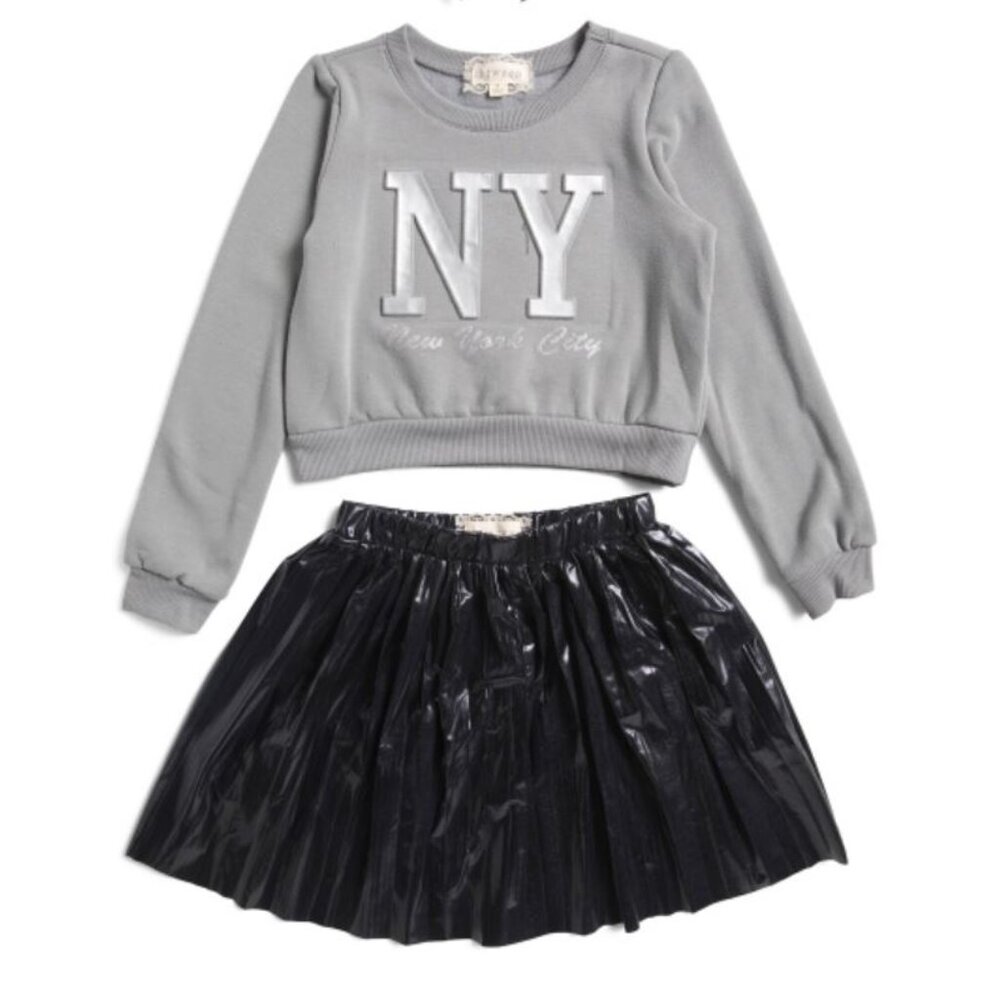 NWT BWEEN Girls New York Sweatshirt and Pleated Skirt with Headband Size 5